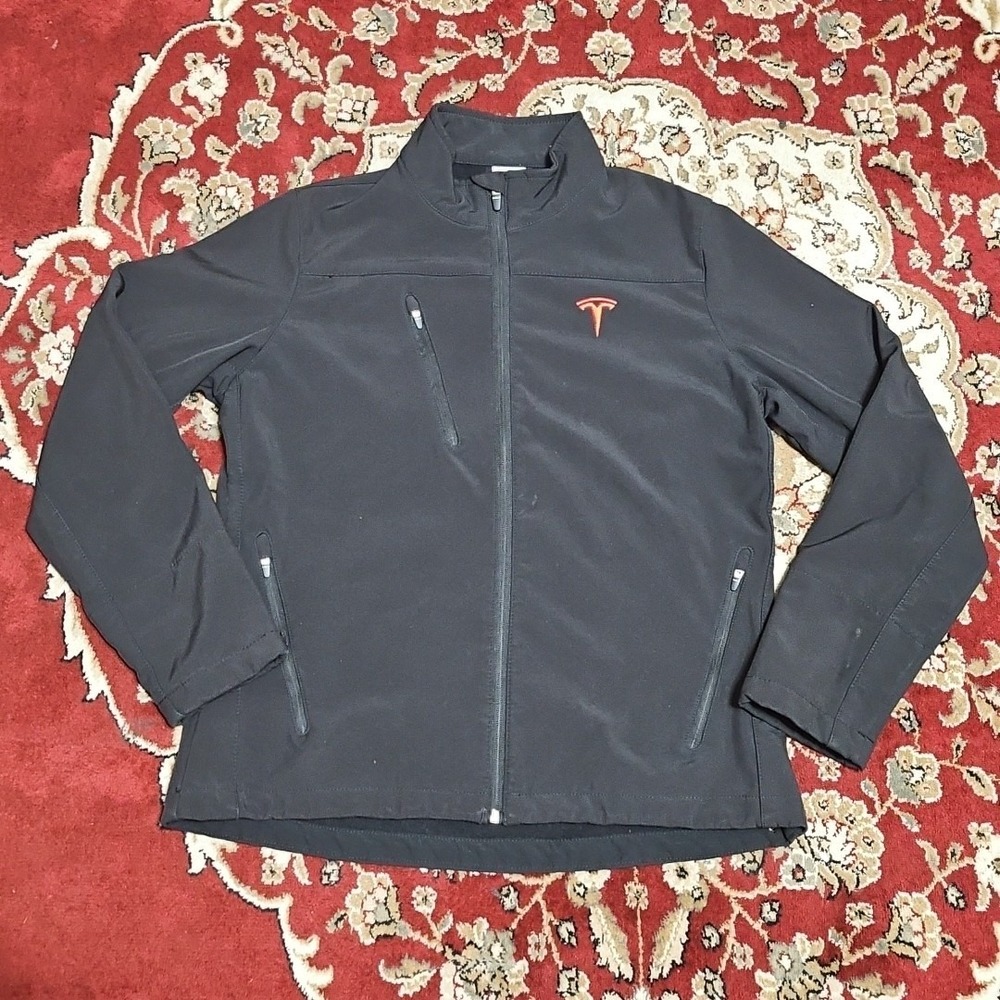 Women's Tesla Employee Soft Shell Jacket Embroidered Full Zip Size Medium Black